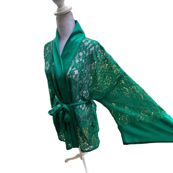 Victoria's Secret Vintage Silk Robe Green One Size Women's Loungewear Gold Label - Picture 3 of 4